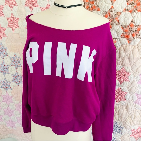 PINK Victoria's Secret Magenta Off-Shoulder Sweatshirt - Picture 1 of 3